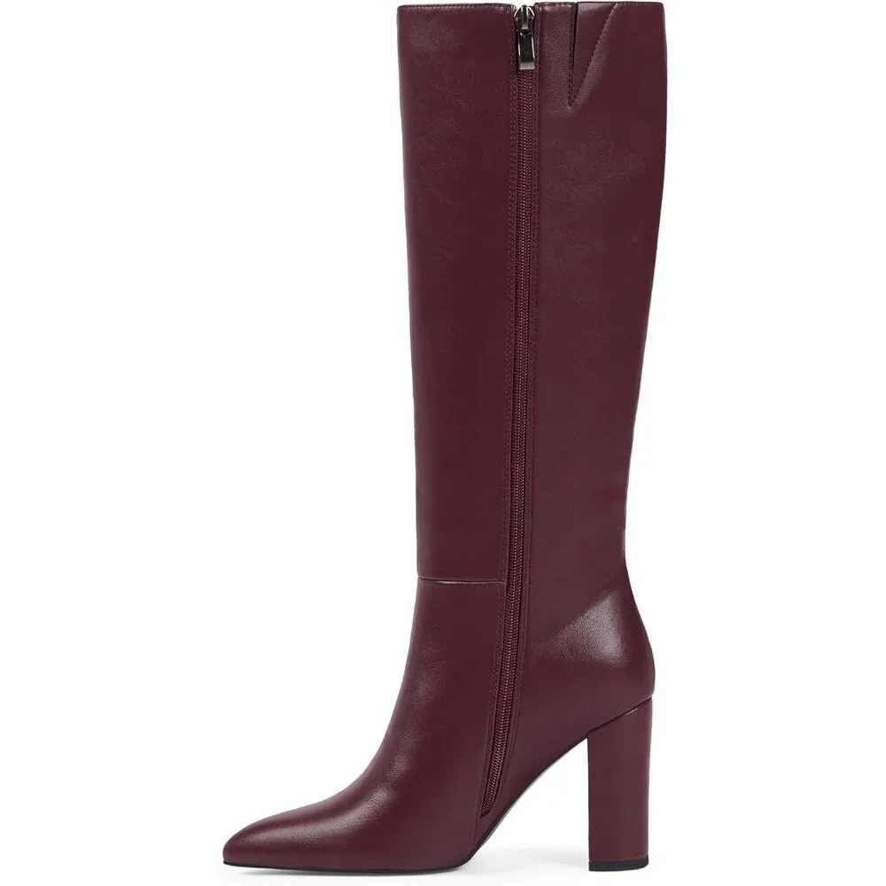Women's  A-burgundy Tall Long Calf High Chunky Faux Crocodile Knee High Boots